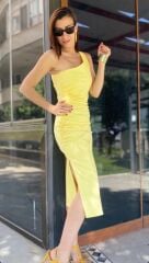 Tek Omuz Sarı Elbise
