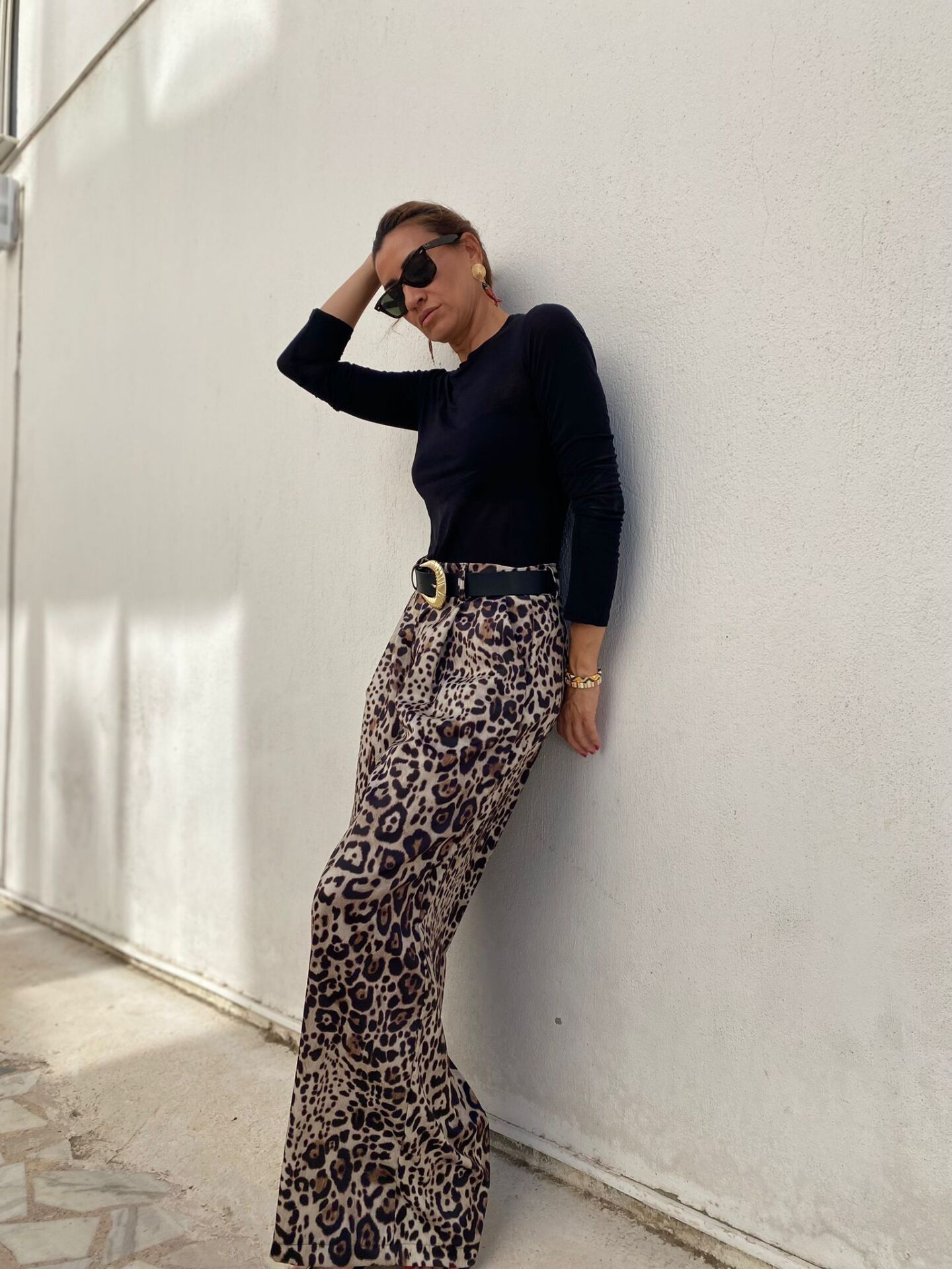 Leopar Desenli Saten Pantolon