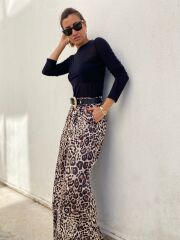 Leopar Desenli Saten Pantolon