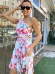 ÇİÇEKLİ TEK OMUZ ELBİSE