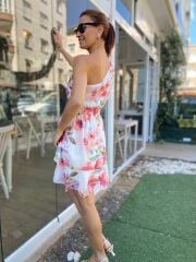 ÇİÇEKLİ TEK OMUZ ELBİSE