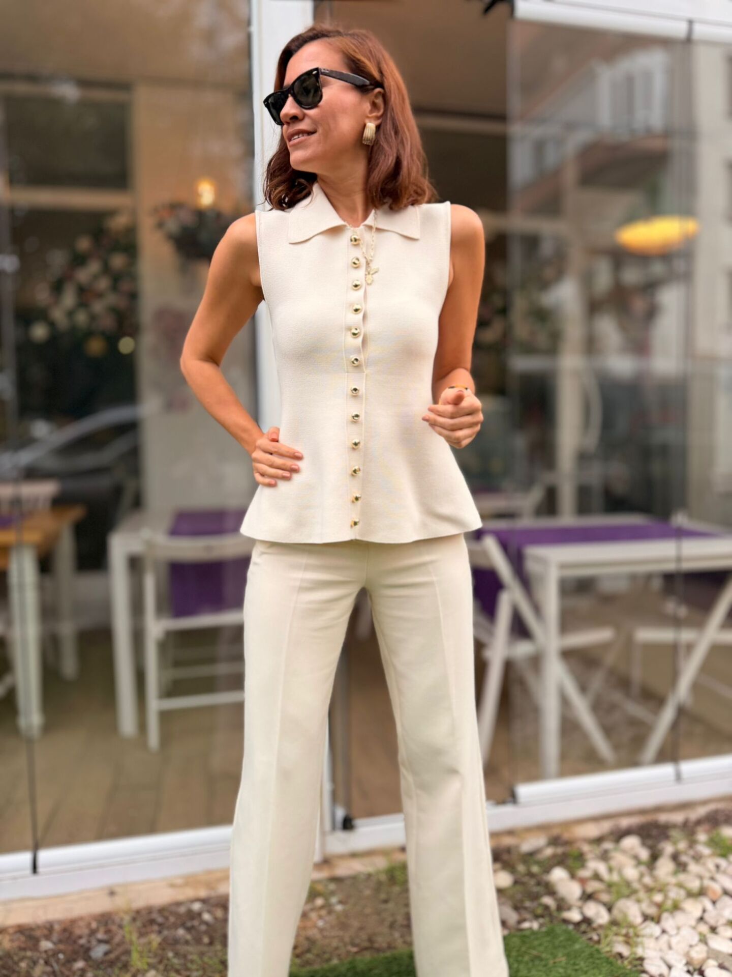 KREM ÇELİK ÖRGÜ GOLD DÜĞMELİ YELEK