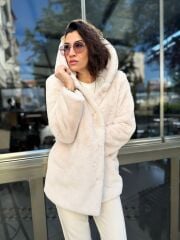 KREM KAPŞONLU KÜRK