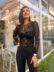 TRANSPARAN DANTEL BLUZ