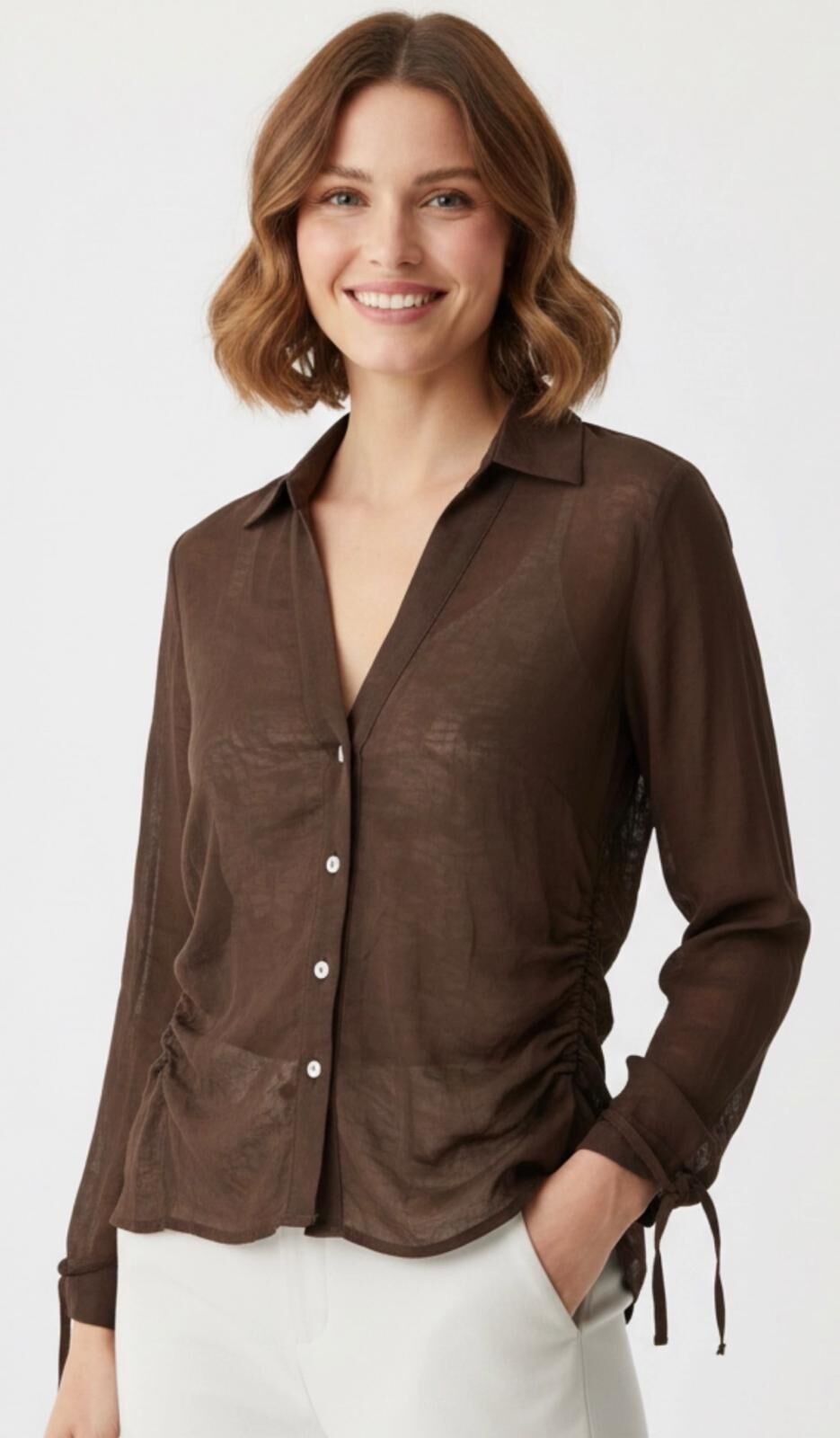 KAHVERENGİ ŞİFON BLUZ